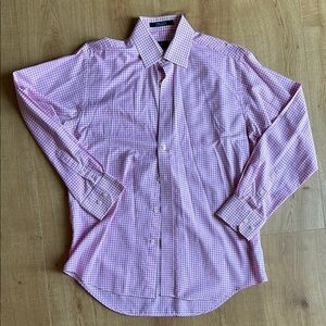 Hardy Amies Pink and White Checkered Dress Shirt